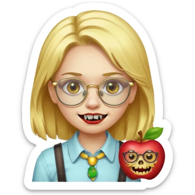apple zombie emoji girl with gold hair glasses and braces sticker