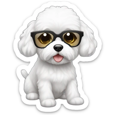 mujer piel blanca cabello obscuro gafas  y perro bichon blanco sticker