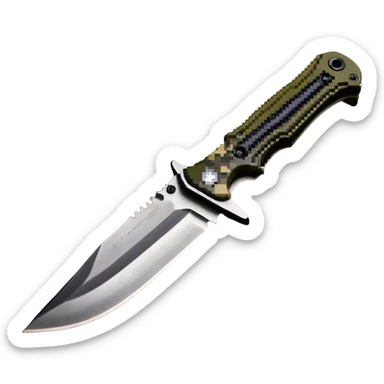 military tactical bushcraft knife with NATO olive handle sticker