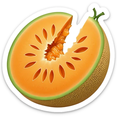 a cantaloupe with a bite taken out, simple, clear sticker