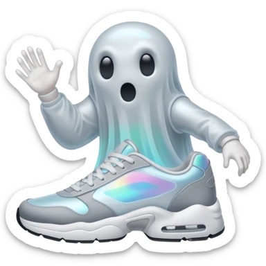 A holographic ghost wearing sneakers sticker