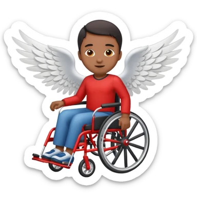 "Emoji representing mobility, speed, and overcoming obstacles, featuring a person in a red wheelchair with wings" sticker