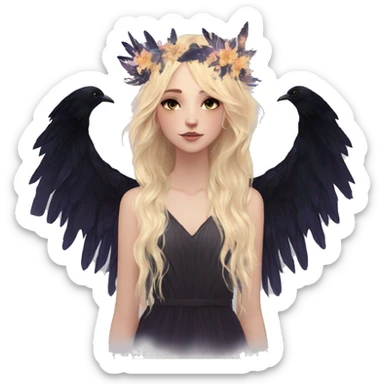 Black Raven wings bohemian Ethereal galaxy constellation girl blonde hair angel raven wings black wings, gold arrow, nebula, flower crown sticker