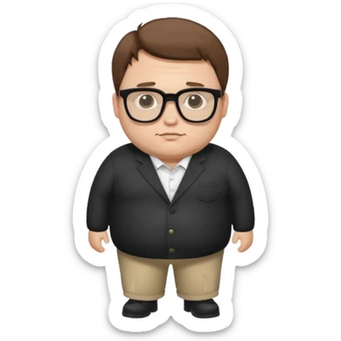 Create a fat emoji full body white man with brown hair and black glasses sticker