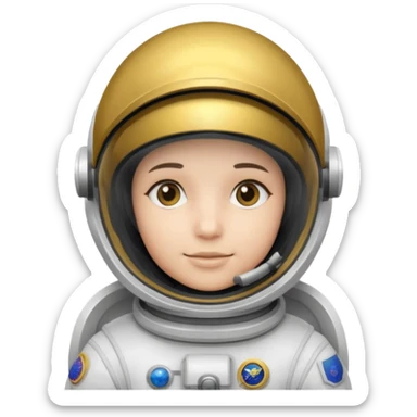 Astronaut in white EVA suit with gold visor helmet sticker