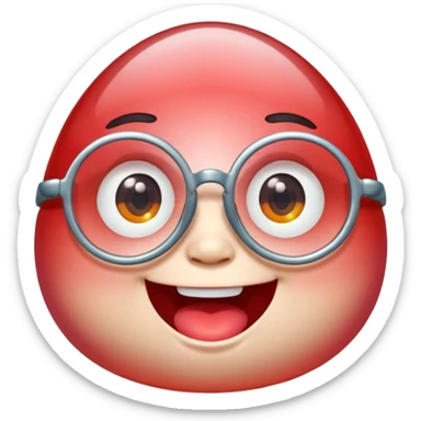 A single chubby crystal gemstone character wearing cute round glasses, chunky and irregular with faceted sides (not egg-shaped), [red] gradient, big glossy eyes behind the glasses and a wide happy smile, 3D cartoon game icon style, high detail, soft lighting, centered on a plain dark background sticker