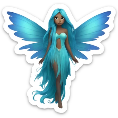 Beautiful, fairy, blue, turqoise, long hair, big wings sticker