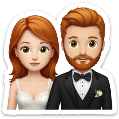 Ginger long hair bride and brown hair groom with beard sticker