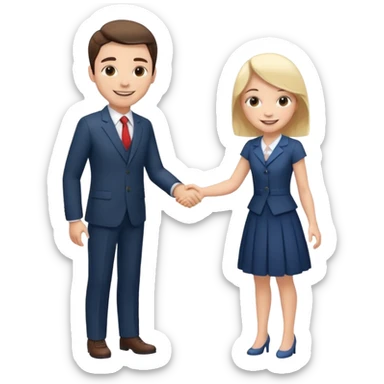 A smiling man and a smiling girl shaking hands sticker