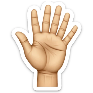a human right hand emoji giving the "Scram" (Get out of here!) sign with palm facing the viewer, fingers clenched touching the palm, and the thumb extended out to the right side. This emoji can also be used to signify thumbing a ride (hitchhiking). sticker