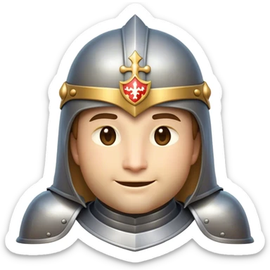 Clash of Clans aesthetic: Beautiful and Majestic Knight Portrait Emoji, Rendered in serene valor with a gentle, confident smile and regal bearing, showcasing a refined, elegantly armored form with polished heraldic accents and softly closed eyes in natural skin tone, Simplified yet exquisitely endearing features, highly detailed, glowing with a soft, majestic light, high shine, calm and heroic, stylized with an air of timeless chivalric grace, soft glowing outline, capturing the essence of a majestic knight whose noble spirit inspires epic quests! sticker
