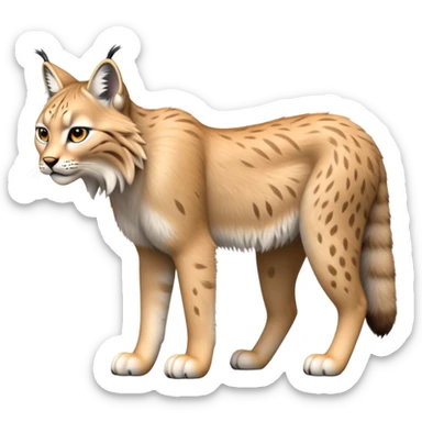 Cinematic-Lynx-Realistic-Full-Body-Standing on all fours-Emoji – head tilted dramatically, fur with faint spotting, long legs and large paws poised elegantly, simplified yet realistic focused features, highly detailed, glowing with an almost sarcastic glow zoomed out showing fluffy shoulders sticker