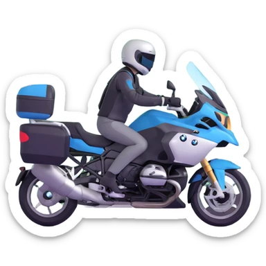 BMW RT1200 touring motorcycle with rider on scenic mountain road sticker