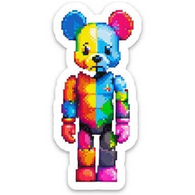 Pixel art KAWS Bearbrick figure with X eyes, blocky bear shape, vibrant colors sticker