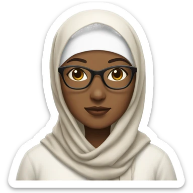 brown woman in hijab with glasses and her white cat but the cat doesn't have glasses sticker