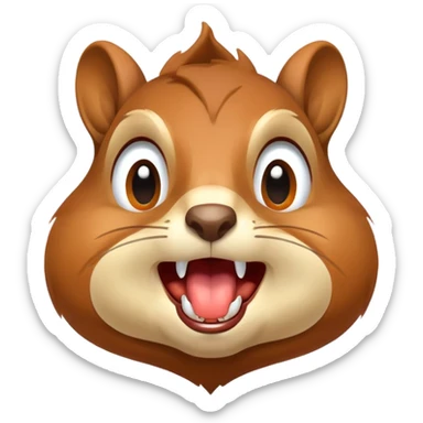 Close-up of squirrel face with exaggerated drool dripping from mouth, very hungry expression, saliva clearly visible sticker