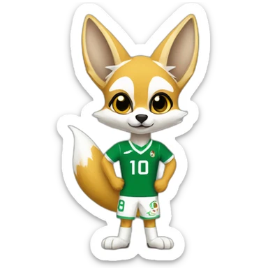 Algerian fennec wearing algerian football kit holding karantika sticker