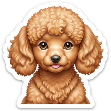 Cinematic Cute Apricot Poodle Portrait Emoji, Head tilted playfully and inquisitively, showcasing a bouncy, curly apricot Fur with a luminous sheen, round, sparkling warm eyes filled with curiosity, Simplified yet irresistibly adorable features, highly detailed, glowing with a warm, friendly glow, high shine, affectionate and lively, stylized with a touch of whimsy, bright and endearing, soft glowing outline, capturing the essence of a mischievous yet loving companion, so playful it feels like it could bounce out of the screen and into your arms! sticker