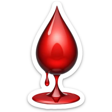 single blood drop emoji sculpted from dark liquid metal, glossy surface, dramatic reflections, futuristic minimal 3D style, isolated on white sticker