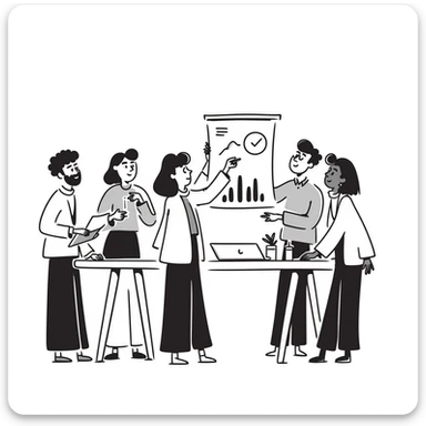 Stylish office team meeting concept with a playful, cartoonish vibe sticker