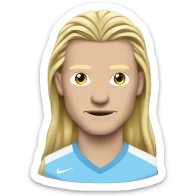 Erling Haaland with long hairs Manchester City sticker