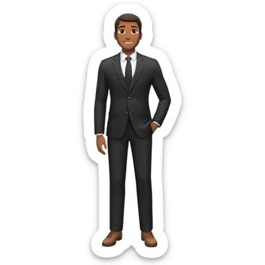 A full-body digital illustration of a Black man standing ,confidently in a  black suit, sticker