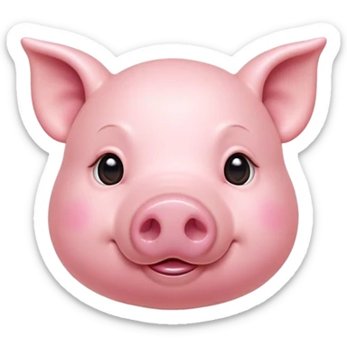 Cinematic Cute Pig Portrait Emoji, Head tilted playfully and inquisitively, featuring a glossy rosy-pink hide with a cute snout and a subtle natural sheen, round, sparkling beady eyes filled with curiosity, Simplified yet irresistibly adorable features, highly detailed, glowing with a warm, friendly glow, high shine, affectionate and lively, stylized with a touch of farmyard whimsy, bright and endearing, soft glowing outline, capturing the essence of a mischievous yet loving pig, so playful it feels like it could oink out of the screen and into your arms! sticker
