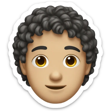 Young slavic guy, light skin, dark curly medium length hair with small bangs that don't cover his eyes.  sticker