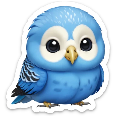 cinematic-cute-blue-budgie-portrait-emoji,-head-tilted-playfully-and-inquisitively,-featuring-a-brilliant-blue-feathered-fur-and white and black face-with-a-natural-sheen,-round,-sparkling-dark-eyes-filled-with-curiosity,-simplified-yet-irresistibly-adorable sticker