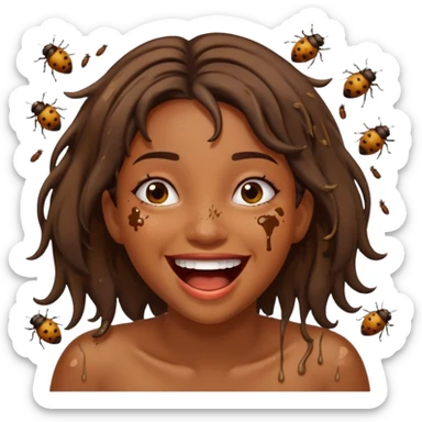 Fille en caca habillée en caca qui pu et pleure de rire avec des mouches autour sticker