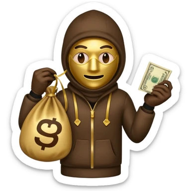 Robber emoji holding a 💰 wearing a mask that is made of robber suit without showing his hand the 💰 need to be in the left sticker