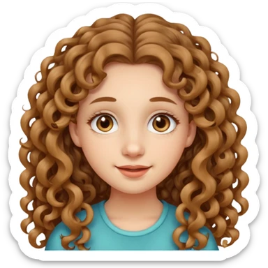 create a frontend girl that has an oval face and very very long curly hair and has braces  and white sticker