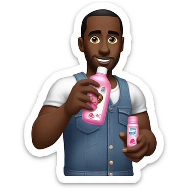 P diddy holding a johnson & johnson’s pink baby oil bottle sticker