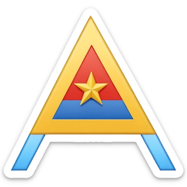 A flag inspired by the Catalan independence flag (the Estelada Blava): five horizontal red stripes alternating with yellow stripes, a blue triangle on the left side pointing to the center, and inside the triangle a single white five-pointed star. sticker