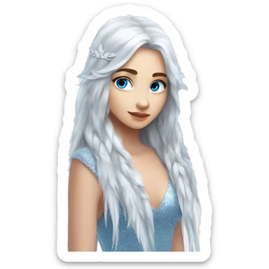 big wings, silver, feather, icy ,snowflake, Beautiful, fairy, long hair, blue eyes sticker