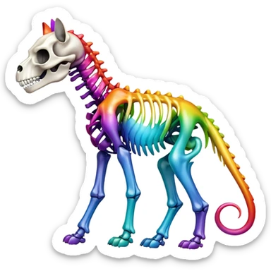 A rainbow gradient epic shiny cool edgy skeletal animal, full body sticker