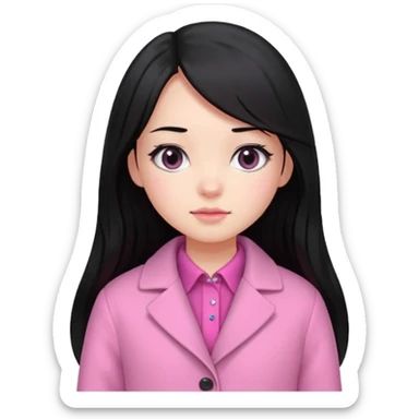 A cute girl, long black hair with 🎀, black eyes, wearing a pink coat and a pink shirt inside  sticker