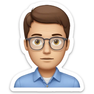 a young man around 30 years old, with brown hair, longer rectangular face, light yellow skin color, small eyes with rectangular glasses, without beard sticker