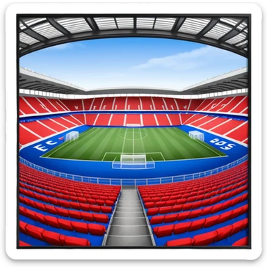 fc basel soccer stadium with mainly blue seats. however,on one side of the stadium red seats form the name ‚fc basel‘ sticker