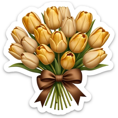 A big bouquet of beige colored tulips tied with a brown and gold silk bow  sticker