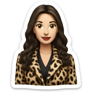 Beautiful realistic long brunette hair mob wife with leopard coat sticker