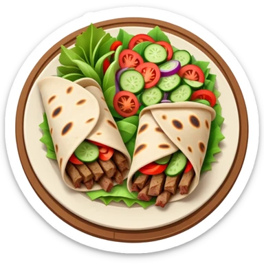 cinematic-realistic-gyros-dish-emoji,-showcasing-succulent,-spiced-meat-wrapped-in-pita-with-fresh-vegetables-rendered-with-lifelike-detail-and-dynamic,-appetizing-lighting. sticker