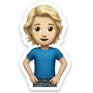 kid with dirty blonde hair, white skin and blue yes sticker