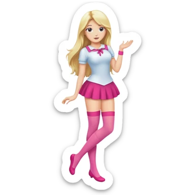Blonde woman with long hair wearing pink stockings, posing sticker