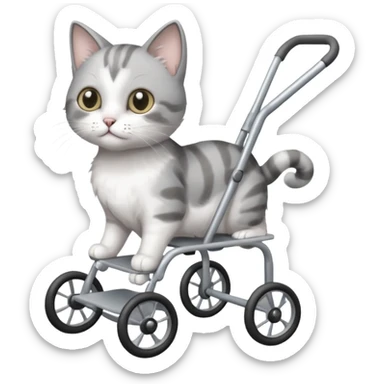 disabled grey and white small cat using a mobility walker for cats sticker
