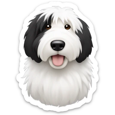 Old English sheepdog with a half and half face like a black (left) and white (right) cookie sticker