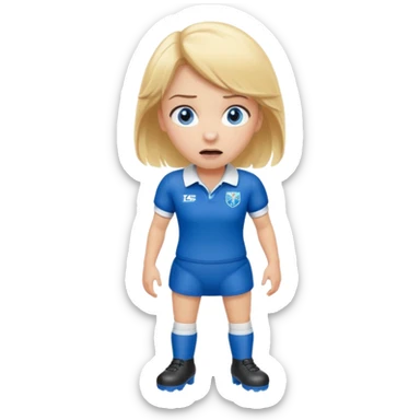 chica rubia con cara de miedo vestida con equipación de rugby con unas botas inflables sticker