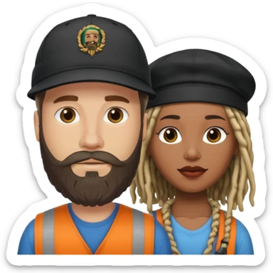 Couple emoji -WHITE with man with beardwith cap on and BLACK FEMALEwith mid length locs sticker