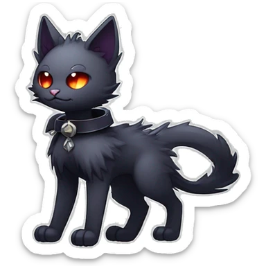   cool edgy kawaii anime-style ethereal dark-punk-themed animal vampiric cat-hybrid Fakemon with fangs and bat-wing-ears with a collar full body sticker