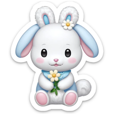 Cinamonrroll de sanrio  con una flor en la mano sticker